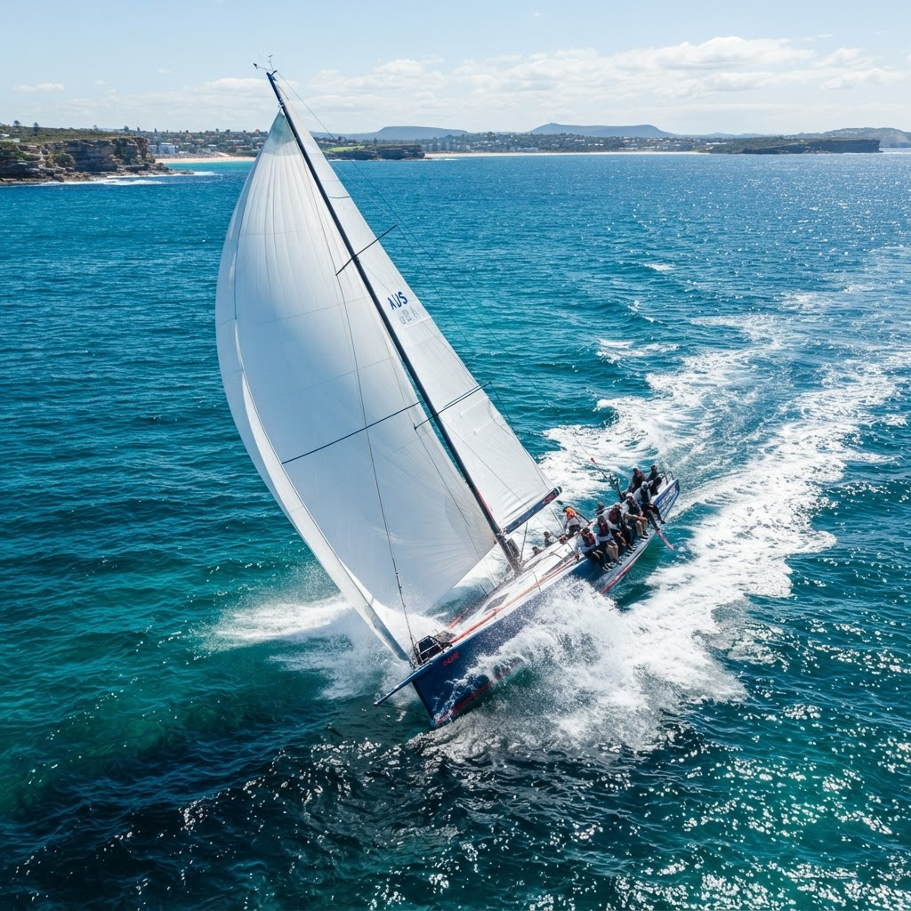 Racing yacht heeling on Australian ocean